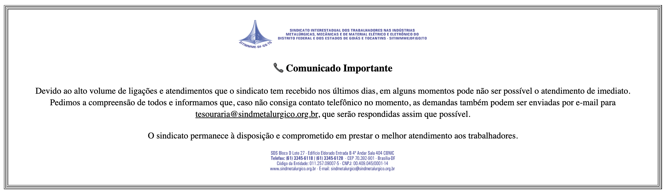 Comunicado Contato