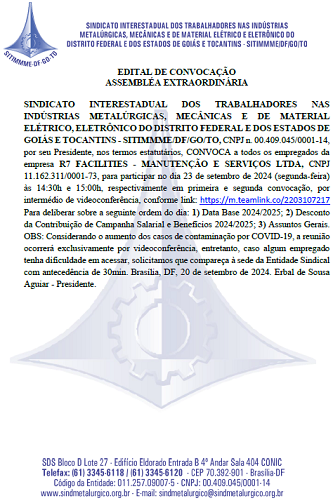 Edital de convocação assembleia dos empregados R7 - 23/09/2024